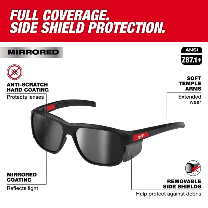 Full Frame Safety Glasses with Removable Side Shields – Silver Mirrored Anti-Scratch Lenses