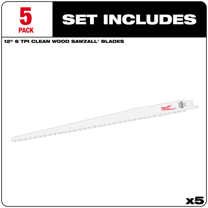 12" 6 TPI Fleam Ground SAWZALL® Blades (5 Pk)