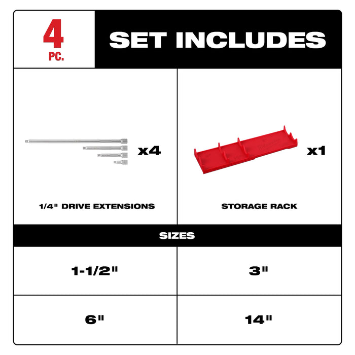 4pc 1/4” Drive Extension Set