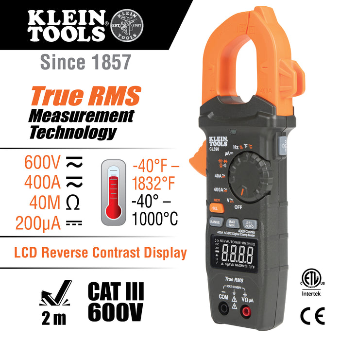 AC/DC Digital Clamp Meter, Auto-Ranging 400 Amp