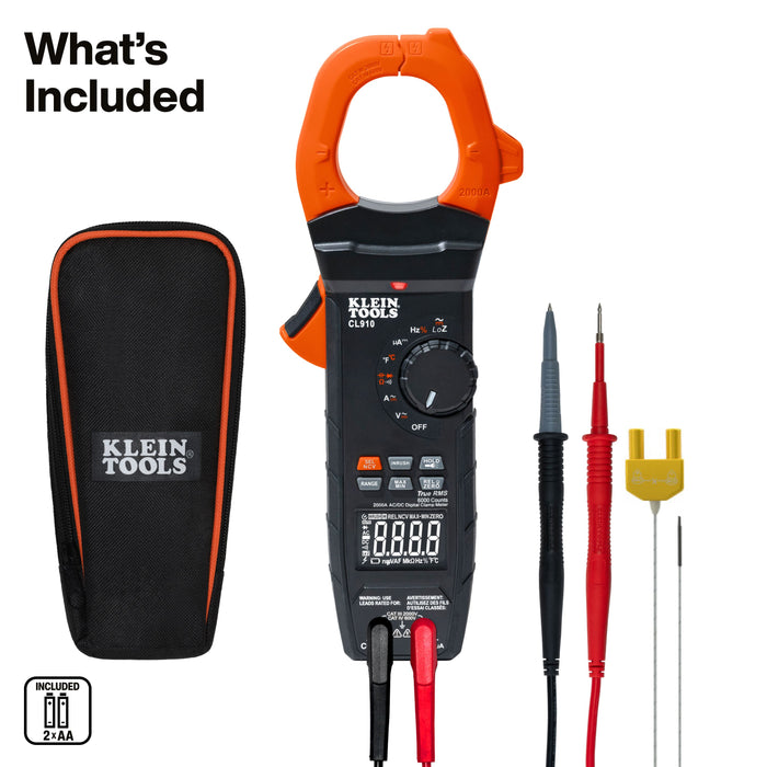 2000A AC/DC Auto-Ranging TRMS Clamp Meter with Worklight