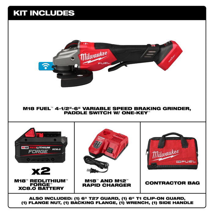 M18 FUEL 4-1/2"-6" Variable Speed Braking Grinder, Paddle Switch w/ ONE-KEY Kit