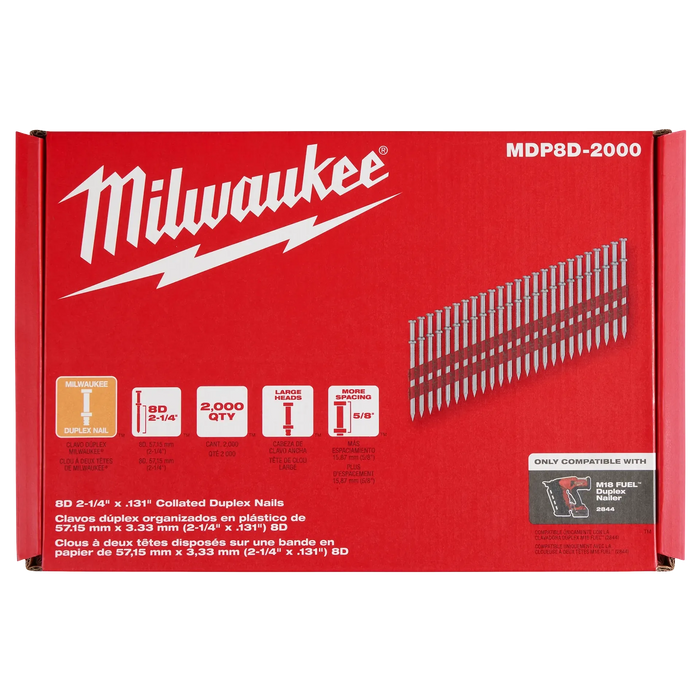 Milwaukee® 8D 2-1/4” x .131” Collated Duplex Nails