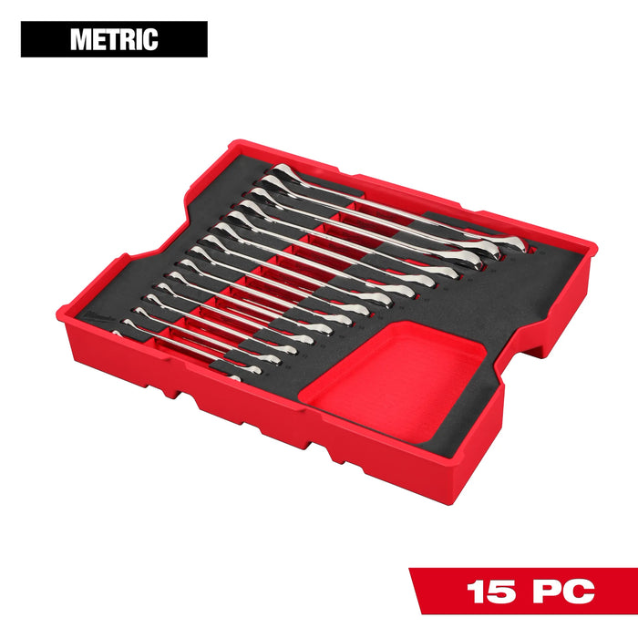 15pc. Metric Ratcheting Combination Wrench Set with Tray for PACKOUT™ Drawers