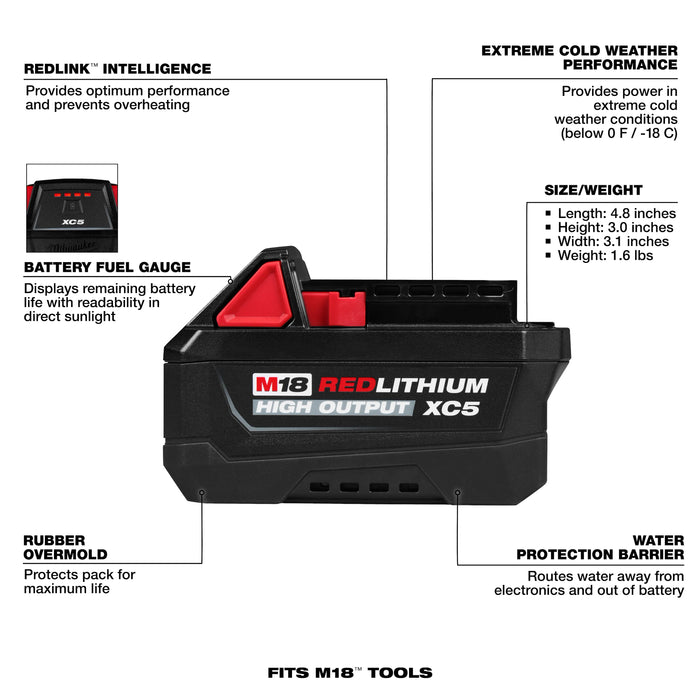 M18™ REDLITHIUM™ HIGH OUTPUT™ XC5™ Battery