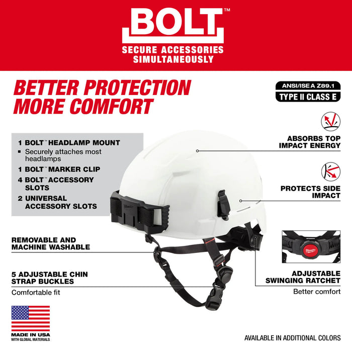 BOLT™ White Safety Helmet (USA) - Type 2, Class E