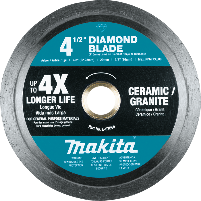 4‑1/2" Diamond Blade, Continuous Rim, General Purpose