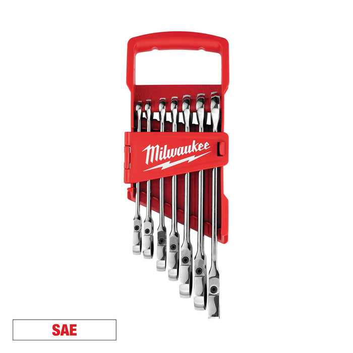 7pc SAE Flex Head Ratcheting Combination Wrench Set