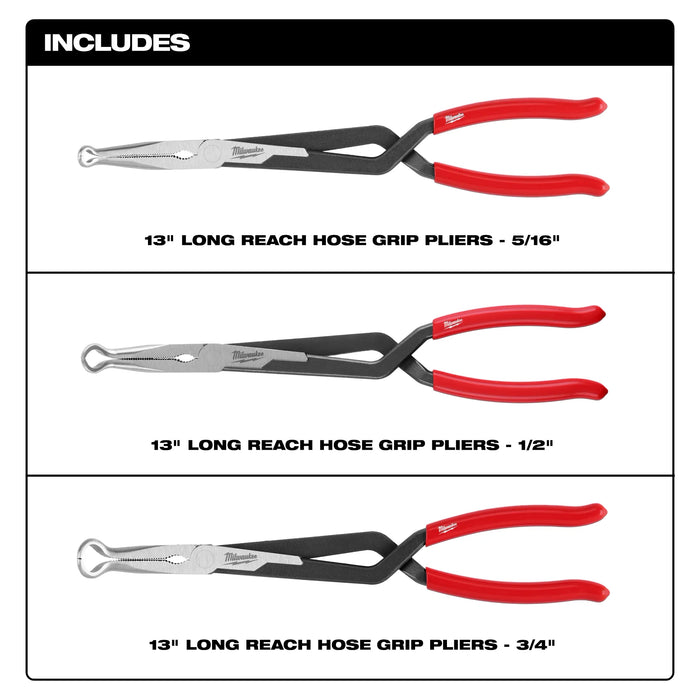 3PC Long Reach Hose Grip Pliers Set