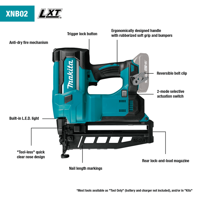 18V LXT® Lithium‑Ion Cordless 2‑1/2" Straight Finish Nailer, 16 Ga., Tool Only