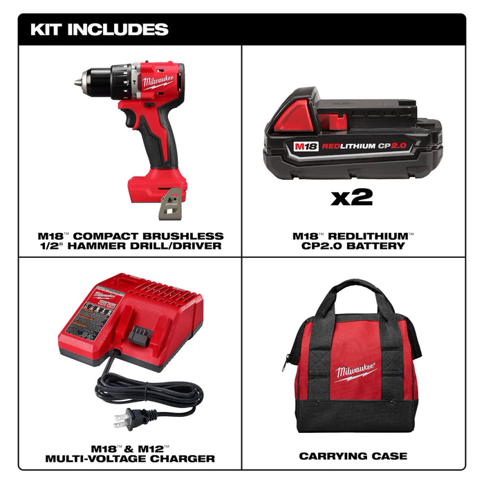 M18™ Compact Brushless 1/2" Hammer Drill/Driver Kit