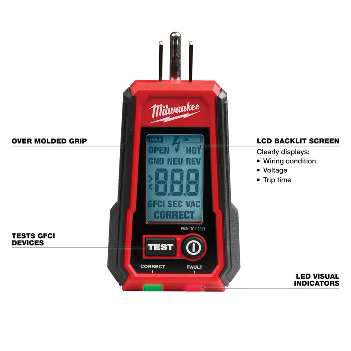 Digital GFCI Receptacle Tester and Voltage Detector w/ LED