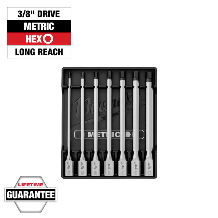 7pc 3/8” Drive Long Hex Bit Socket Set - Metric
