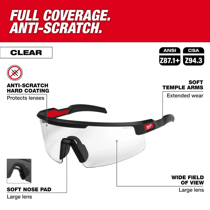 Wrap Around Safety Glasses - Clear Anti-Scratch Lenses