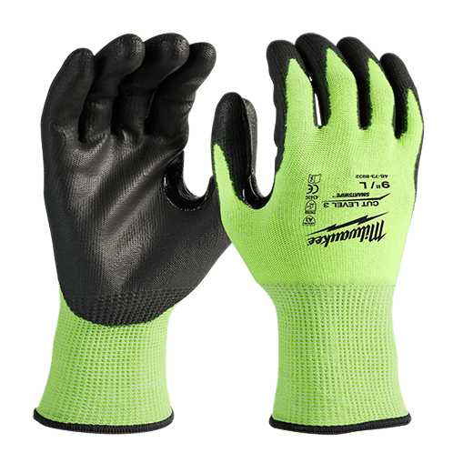 12 Pair High Visibility Cut Level 3 Polyurethane Dipped Gloves - S