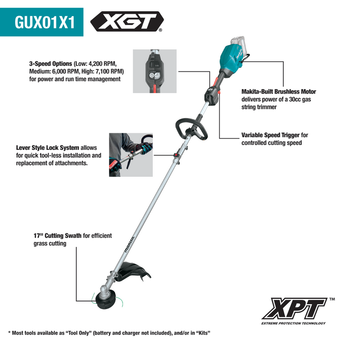 40V max XGT® Brushless Cordless Couple Shaft Power Head Kit with 17" String Trimmer Attachment (4.0Ah)