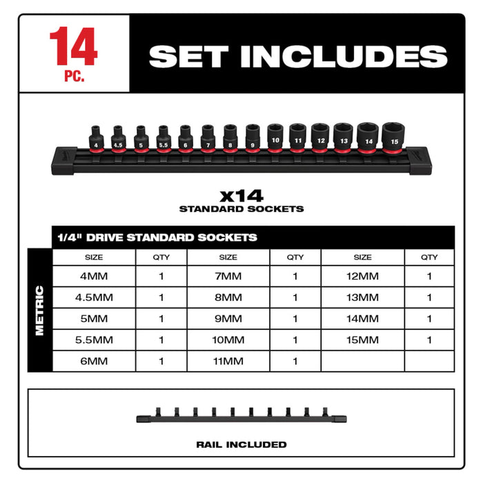 14PC SHOCKWAVE™ Impact Duty Metric Standard 6 Point Socket Set