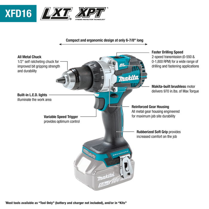 18V LXT® Lithium‑Ion Brushless Cordless 1/2" Driver‑Drill Kit (5.0Ah)