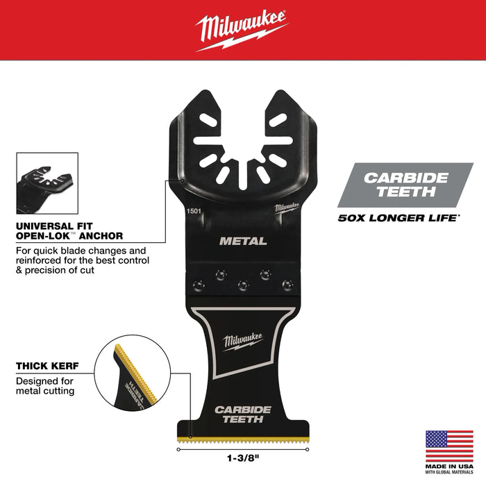 Universal Fit OPEN-LOK™ 1-3/8" Carbide Teeth Metal Multi-Tool Blades 1 3/8".  1pk