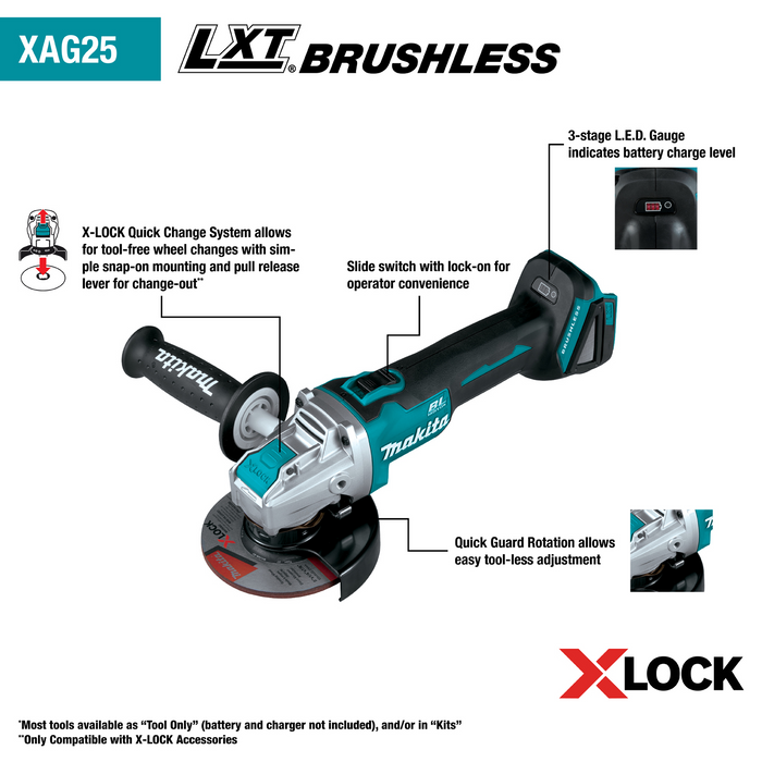 18V LXT® Lithium‑Ion Brushless Cordless 4‑1/2” / 5" X‑LOCK Angle Grinder, with AFT®, Tool Only