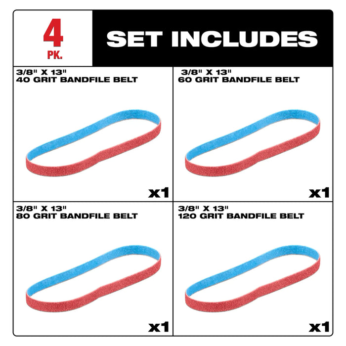 3/8” x 13” 40/60/80/120 Grit Bandfile Belts – 4 pack variety