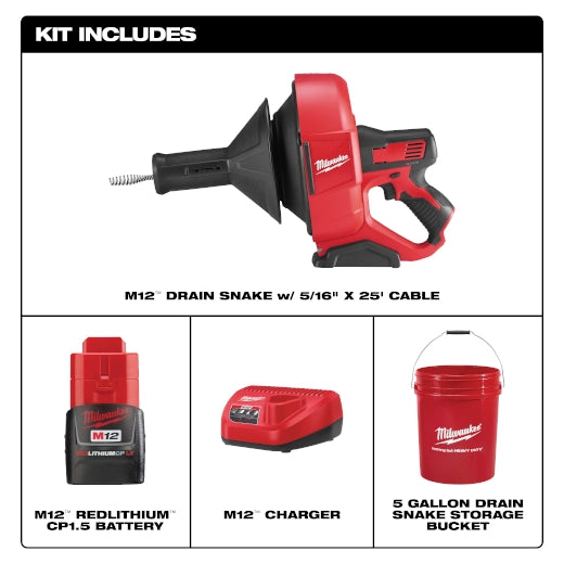 M12™ Drain Snake w/ 5/16" Cable