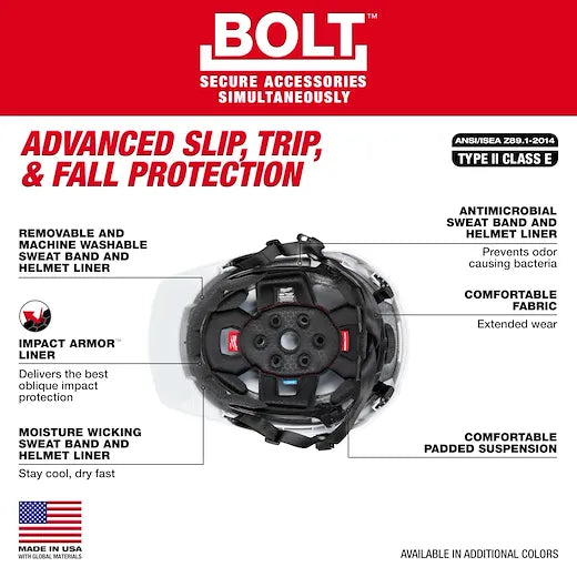 BOLT™ Black Front Brim Safety Helmet with IMPACT ARMOR™ Liner (USA) - Type 2, Class E