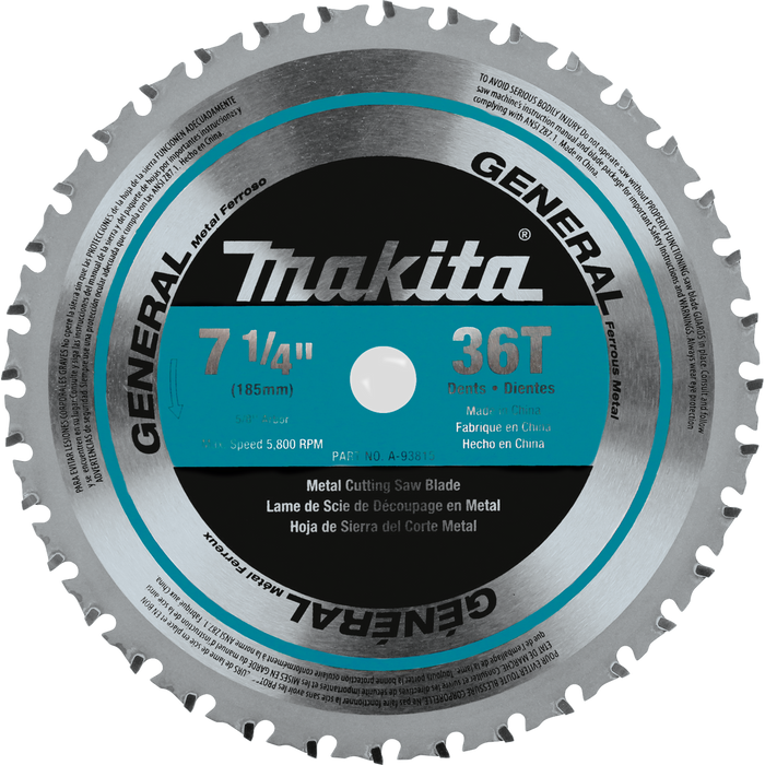 7‑1/4" 36T CERMET Tipped Saw Blade, Ferrous Metal