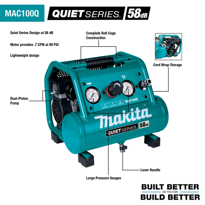 Quiet Series 1/2 HP, 1 Gallon Compact, Oil‑Free, Electric Air Compressor