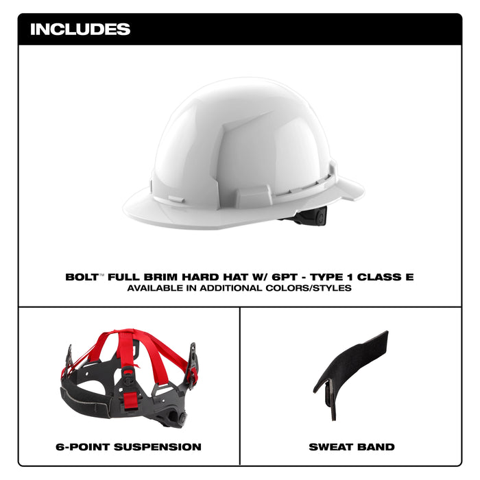 BOLT™ Gray Full Brim Hard Hat w/6pt Ratcheting Suspension (USA) - Type 1, Class E