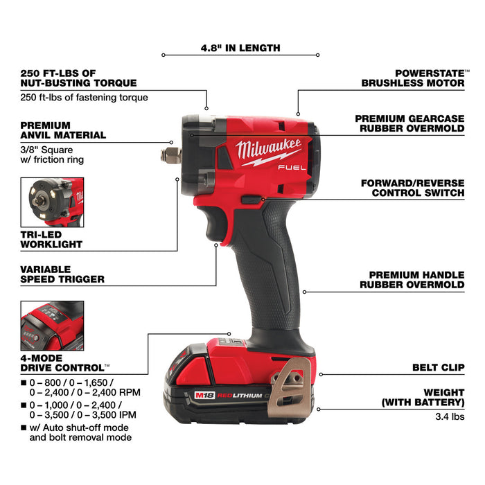 M18 FUEL™ 3/8 Compact Impact Wrench w/ Friction Ring CP2.0 Kit