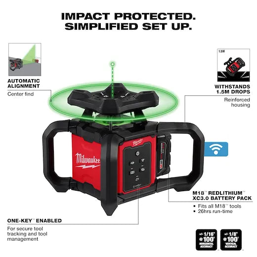 M18™ Green Interior Rotary Laser Level Kit w/ Remote/Receiver & Wall Mount Bracket