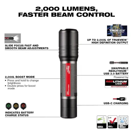 REDLITHIUM™ USB 2,000L Slide Focus Flashlight