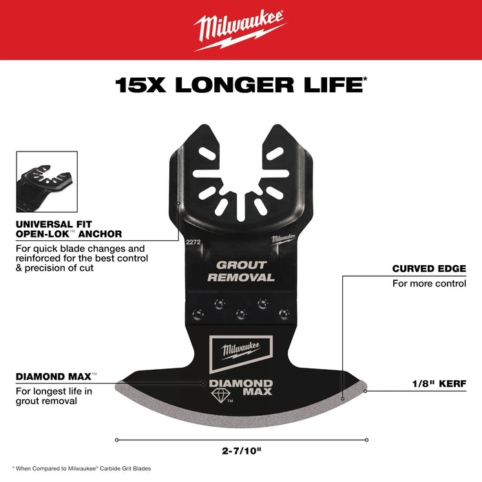 MILWAUKEE® OPEN-LOK™ DIAMOND MAX™ Diamond Grit Grout Removal Multi-Tool Blade