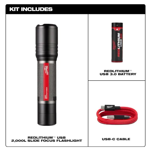 REDLITHIUM™ USB 2,000L Slide Focus Flashlight