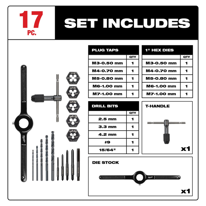 17PC Metric Tap and Die Set