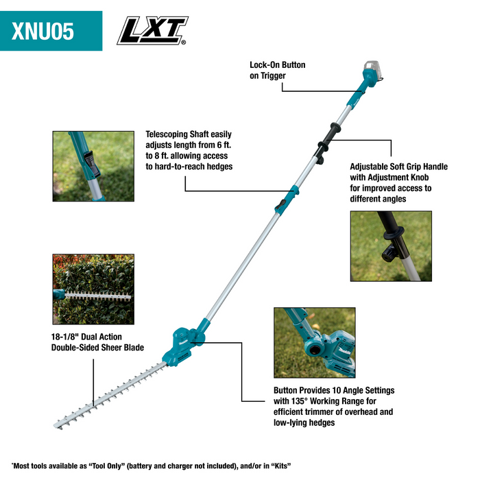 18V LXT® Lithium‑Ion Cordless 18" Telescoping Articulating Pole Hedge Trimmer, Tool Only