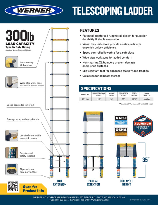 Werner Telescoping Ladder 12.5ft Type IA TS1250