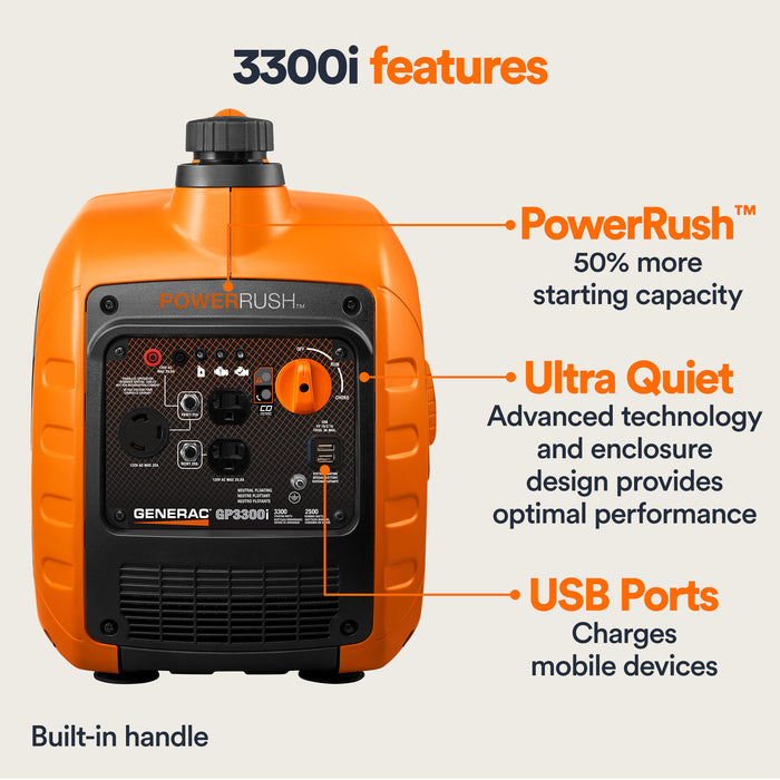 Generac 3300 Watt Portable Inverter Generator With COSENSE® Technology GENERAC