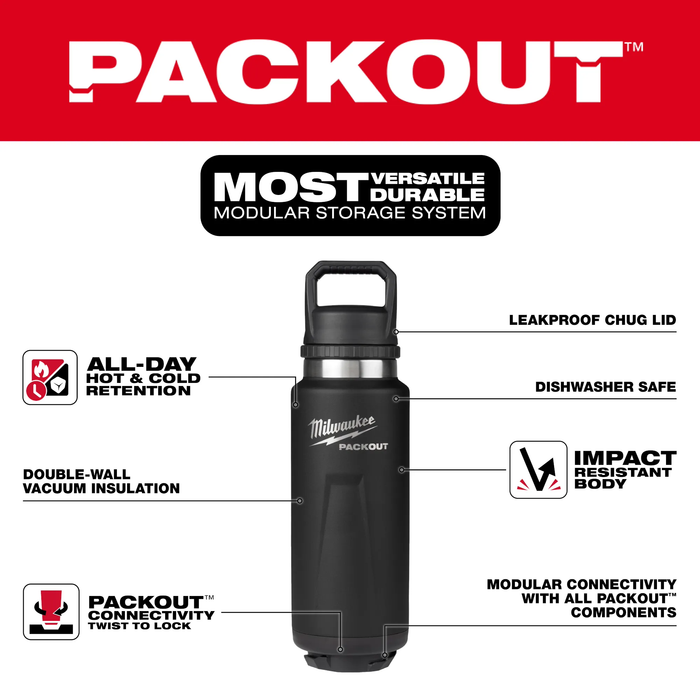 PACKOUT™ 36oz Insulated Bottle with Chug Lid Black