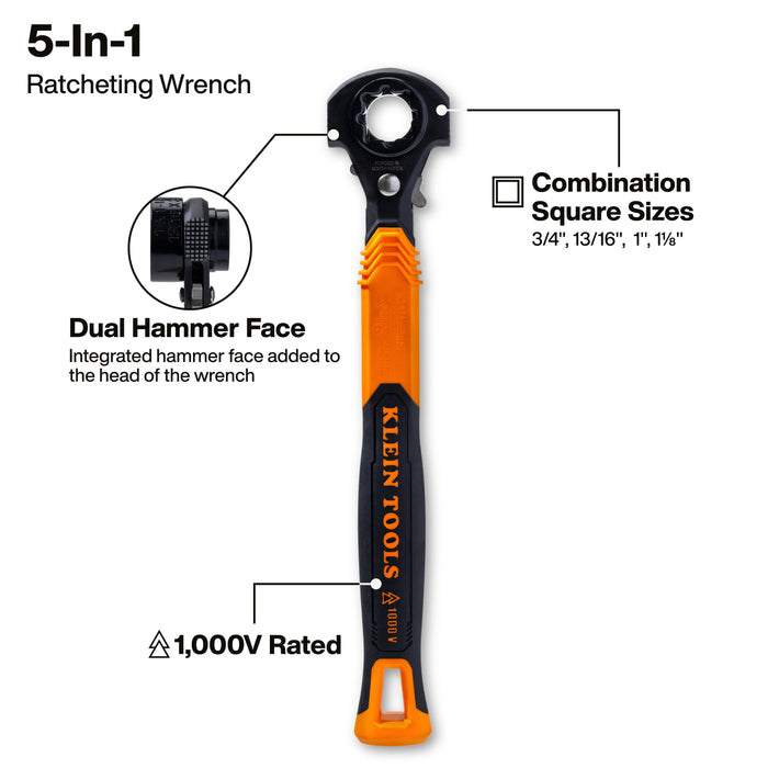5-in-1 Hammer Facing Insulated Lineman Wrench
