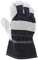 Split Leather Palm Work Gloves Economy Grade with Patch Palm 2.5 Inch Denim Cuff