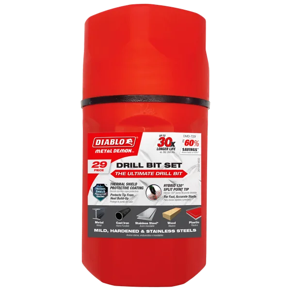 Metal Demon™ Drill Bits Set with Thermos for Mild, Hardened and Stainless Steels (29-pc)