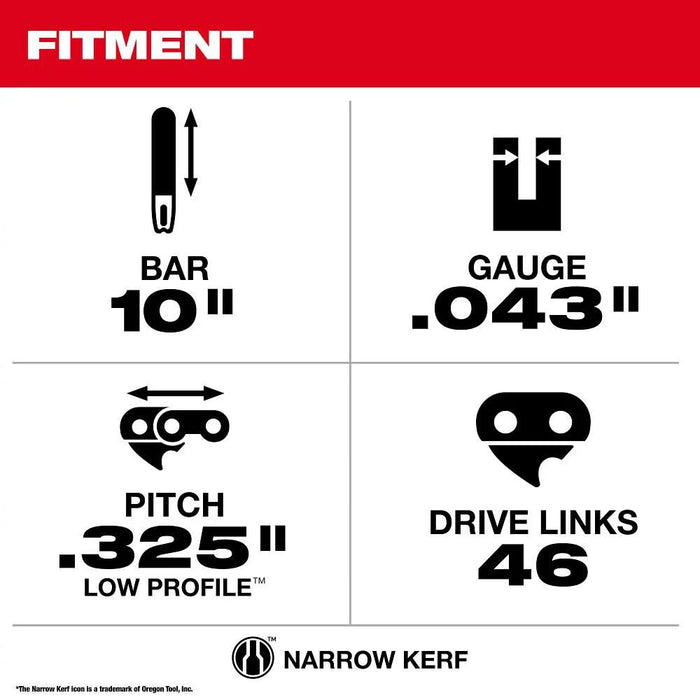 10" .325" LOW PROFILE™ Pitch, .043" Gauge Guide Bar