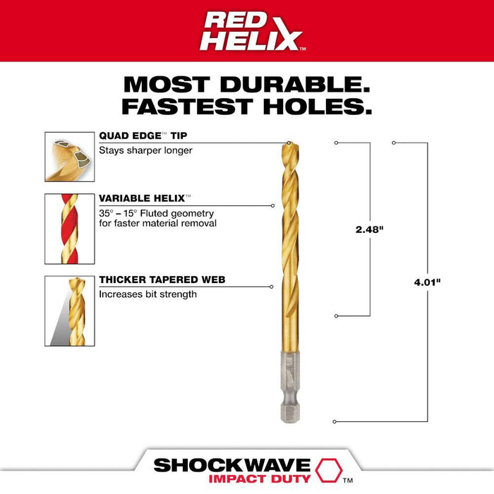 1/4" SHOCKWAVE Impact Duty™ RED HELIX™ Titanium Drill Bit