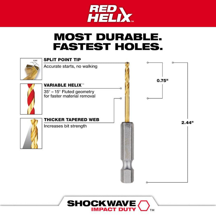 3/32" SHOCKWAVE Impact Duty™ RED HELIX™ Titanium Drill Bit