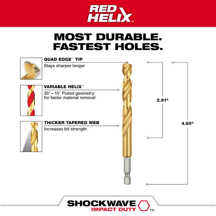 3/8" SHOCKWAVE Impact Duty™ RED HELIX™ Titanium Drill Bit