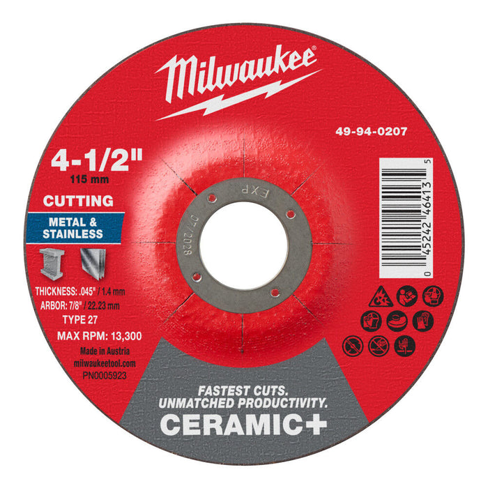 4-1/2" x .045" x 7/8" Ceramic+ Metal Cut Off Wheel -Type 27