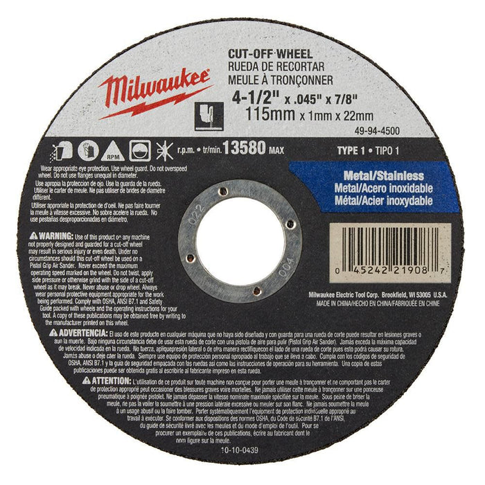 4-1/2" x .045" x 7/8" Cut-Off Wheel (Type 1)