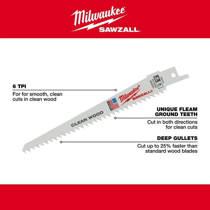 6" 6 TPI Fleam Ground SAWZALL® Blades (5 Pk)